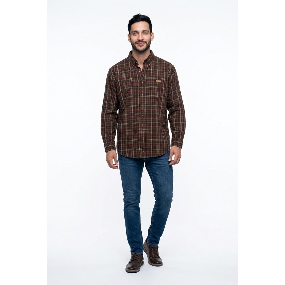Carhartt Mens Plaid Shirt Long Sleeve Brown Red Cotton Workwear Large